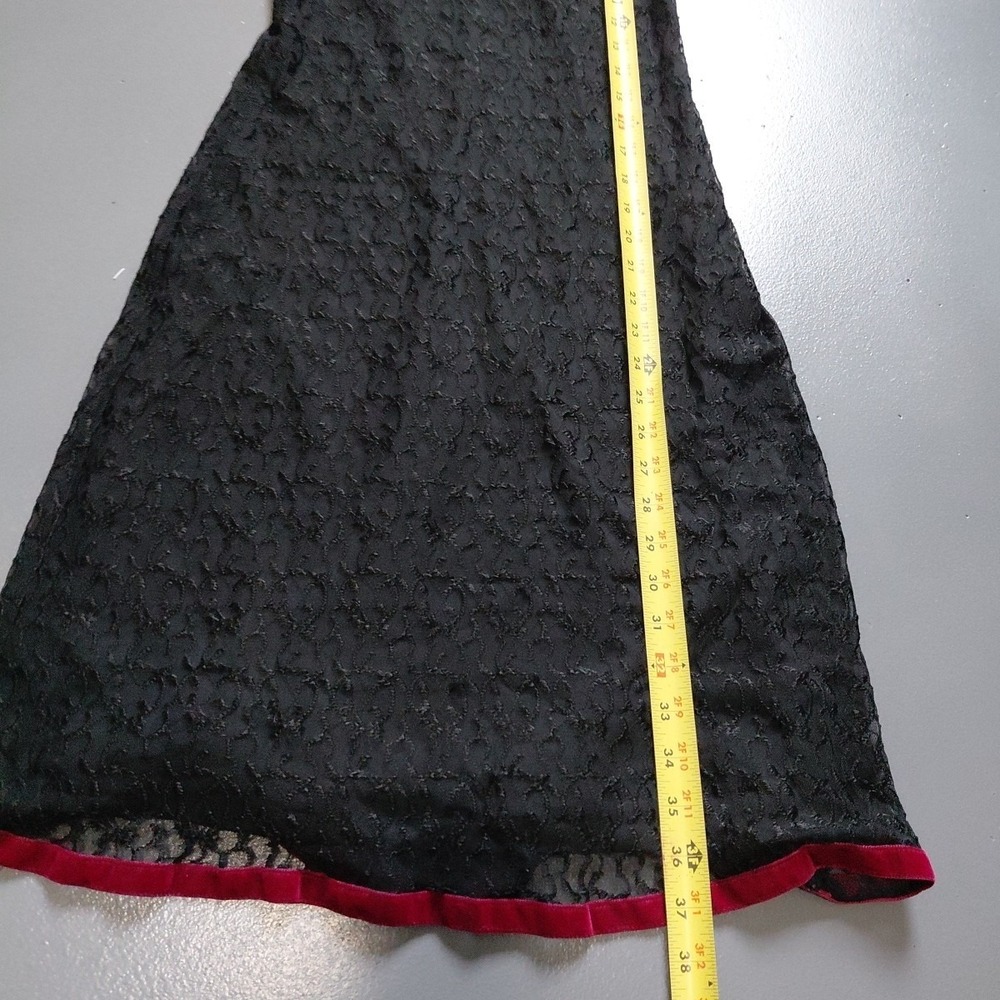 VTG Betsey Johnson Slip Dress Black Lace Rose Ditsy Neckline Velvet Trim Large - Picture 13 of 16